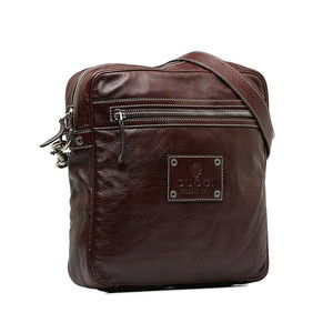 Gucci Silver Bag Shoulder Hardware Crest Brown Embossed